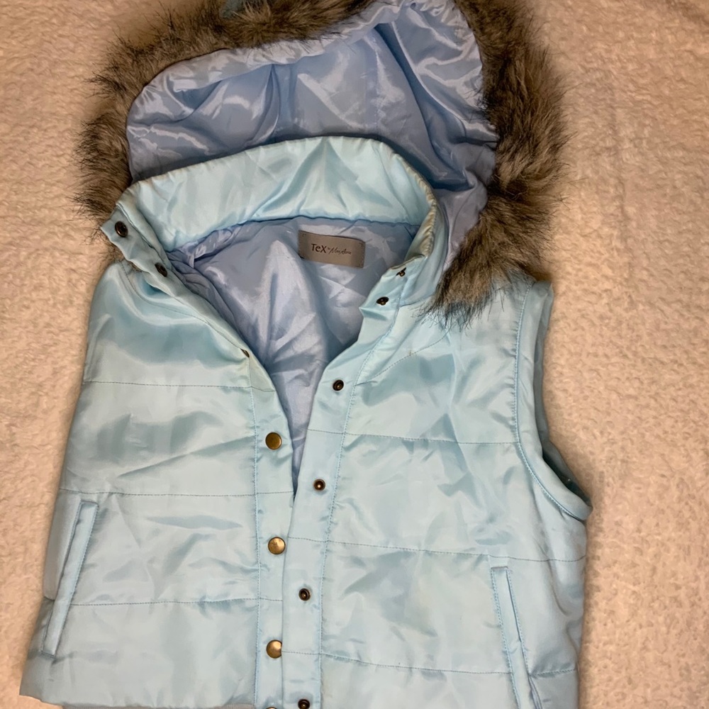 BCBG Tex by Max Azria Aqua Faux Fur Hooded Vest